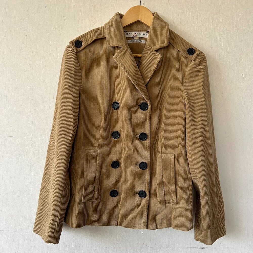 Tommy Hilfiger Corduroy Blazer Jacket Womens Medium Camel Pockets 90s 00s VTG